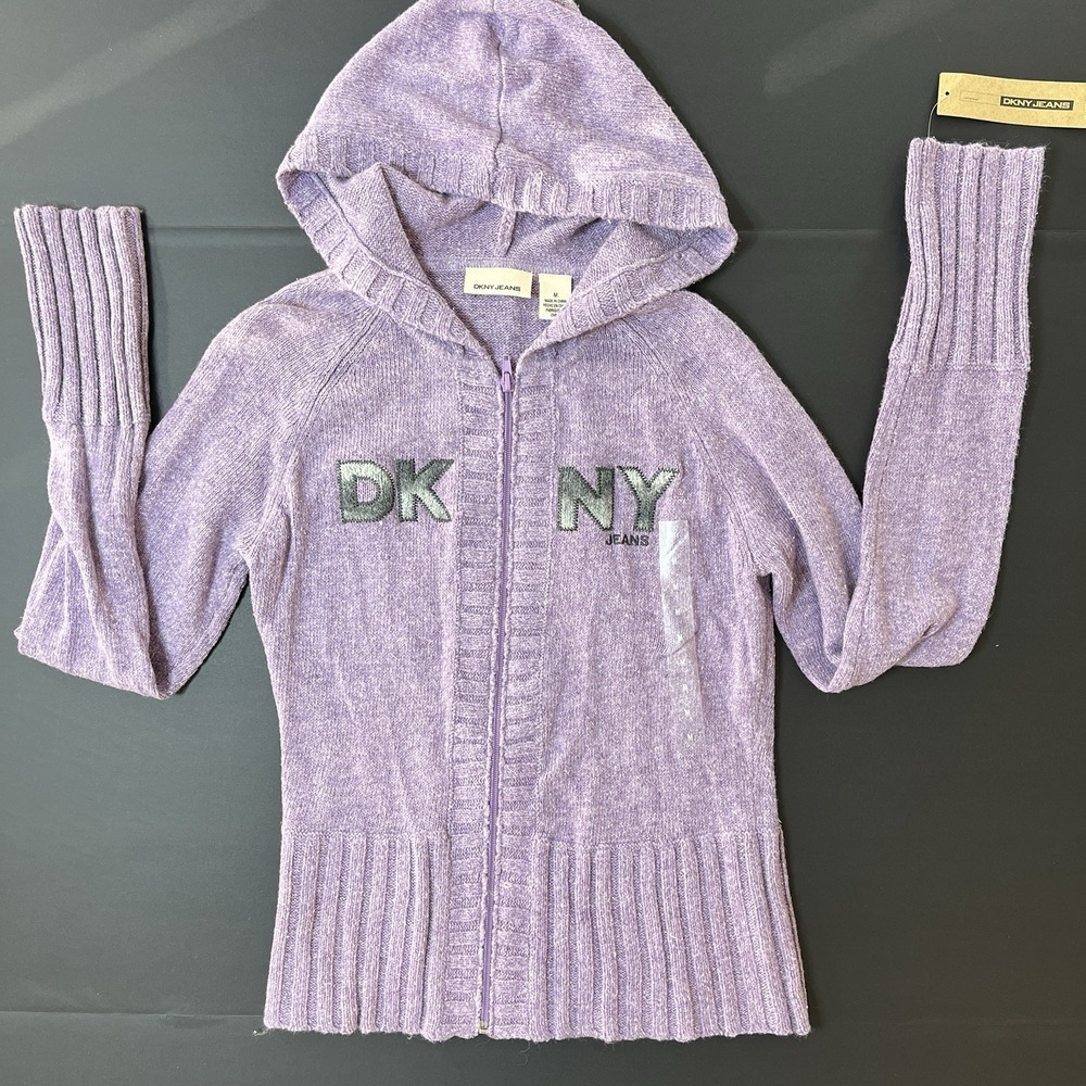 DKNY Full Zip Hooded Sweater Women's Size M‎ Purple NWT Preppy Style